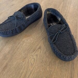 NEW Minnetonka Mens Flannel Lined Hardsole Slippers-Charcoal (Style 45019)-Sz 11